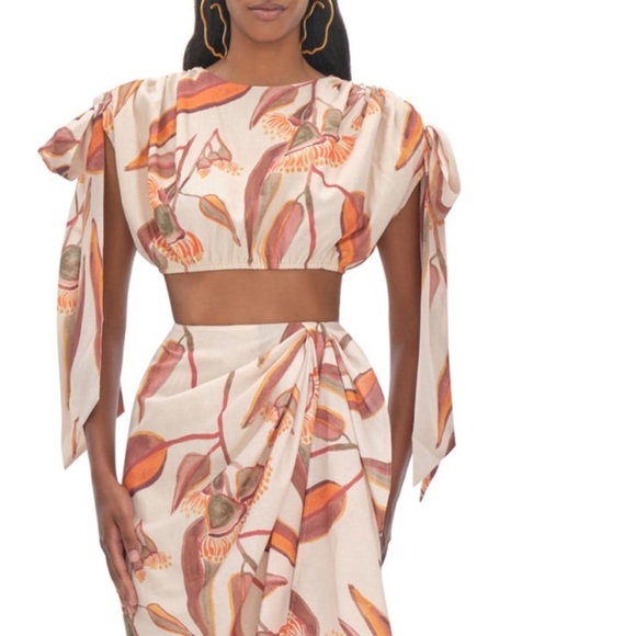NWT Andrea Iyamah Halima Crop Top Resort Wear Cover Up Eucalyptus Leaves Sz L - Picture 2 of 15